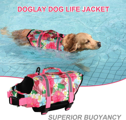 Dog Life Jacket with Rescue Handle, Dog Life Vest for Swimming Boating, Adjustable Reflective Puppy Swim Vest with Superior Buoyancy for Small Medium Large Dogs