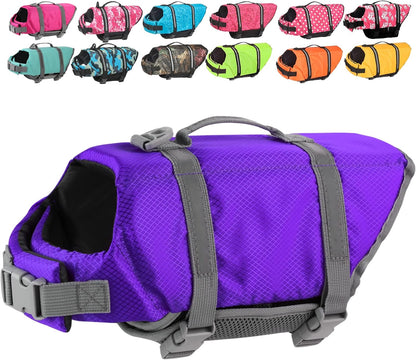 Dog Life Jacket with Rescue Handle, Dog Life Vest for Swimming Boating, Adjustable Reflective Puppy Swim Vest with Superior Buoyancy for Small Medium Large Dogs