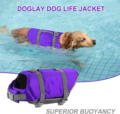 Dog Life Jacket with Rescue Handle, Dog Life Vest for Swimming Boating, Adjustable Reflective Puppy Swim Vest with Superior Buoyancy for Small Medium Large Dogs