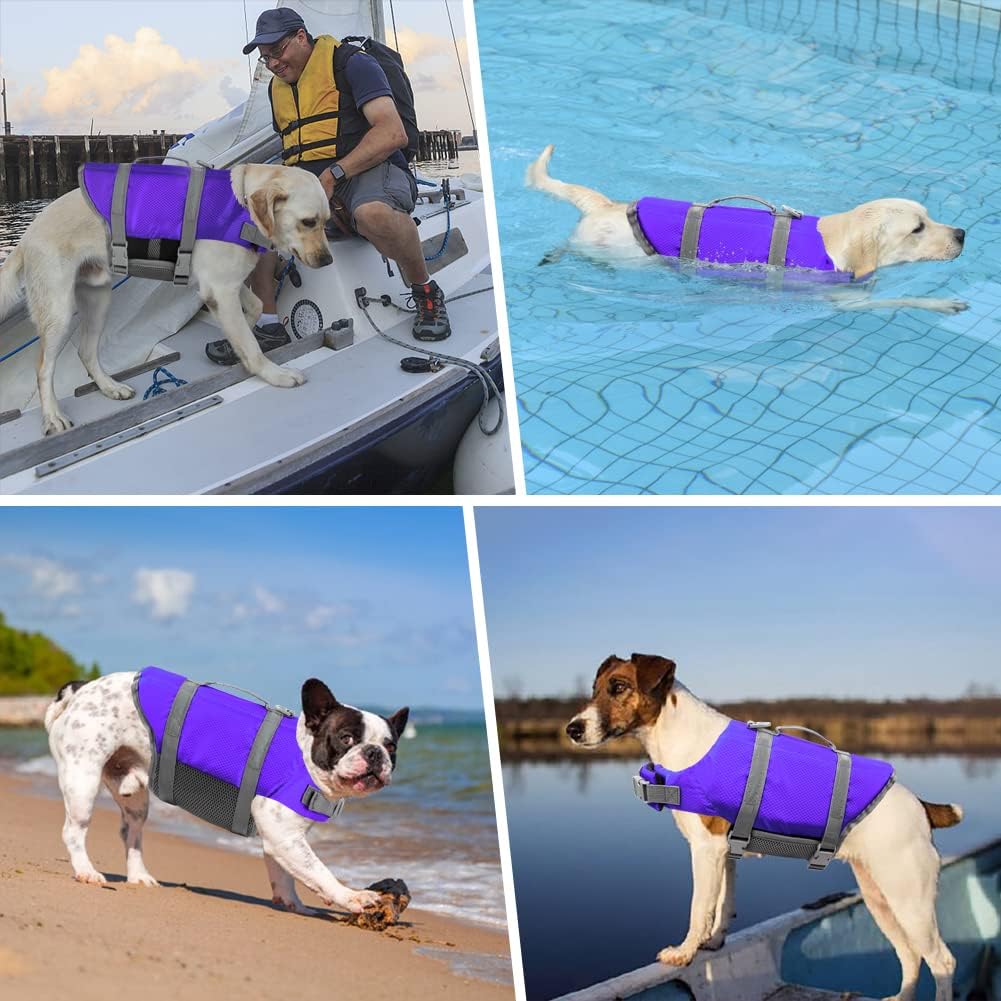 Dog Life Jacket with Rescue Handle, Dog Life Vest for Swimming Boating, Adjustable Reflective Puppy Swim Vest with Superior Buoyancy for Small Medium Large Dogs
