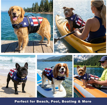 Dog Life Jacket with Rescue Handle, Dog Life Vest for Swimming Boating, Adjustable Reflective Puppy Swim Vest with Superior Buoyancy for Small Medium Large Dogs