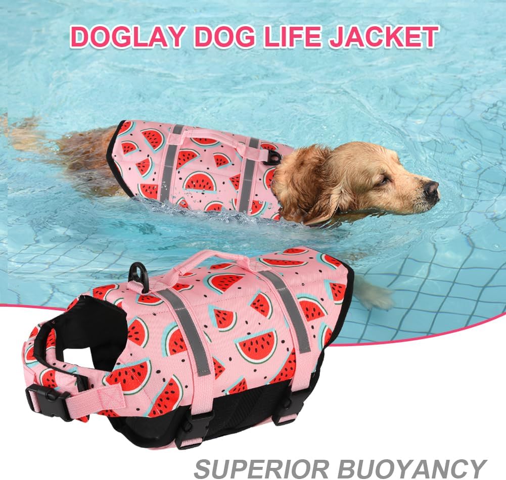 Dog Life Jacket with Rescue Handle, Dog Life Vest for Swimming Boating, Adjustable Reflective Puppy Swim Vest with Superior Buoyancy for Small Medium Large Dogs
