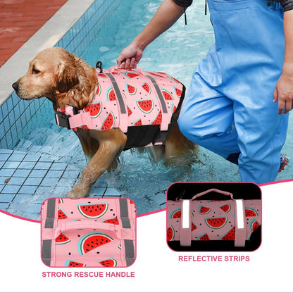 Dog Life Jacket with Rescue Handle, Dog Life Vest for Swimming Boating, Adjustable Reflective Puppy Swim Vest with Superior Buoyancy for Small Medium Large Dogs