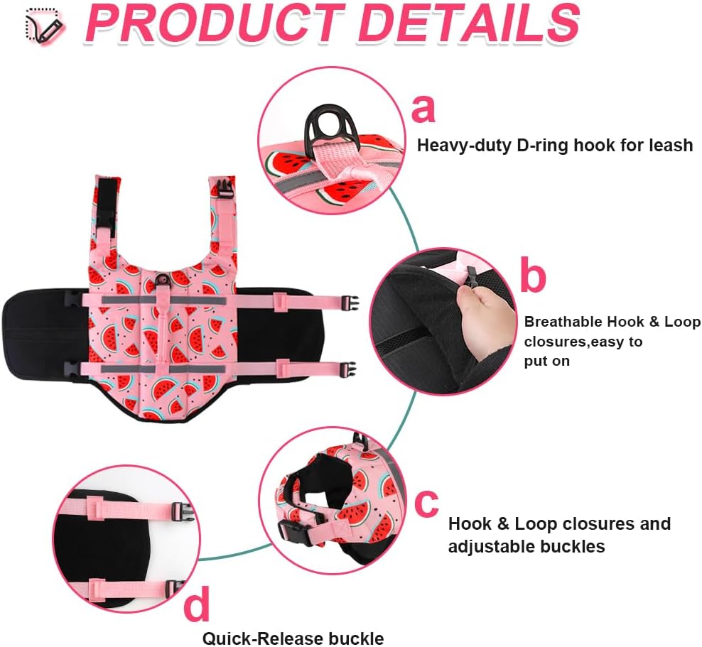Dog Life Jacket with Rescue Handle, Dog Life Vest for Swimming Boating, Adjustable Reflective Puppy Swim Vest with Superior Buoyancy for Small Medium Large Dogs