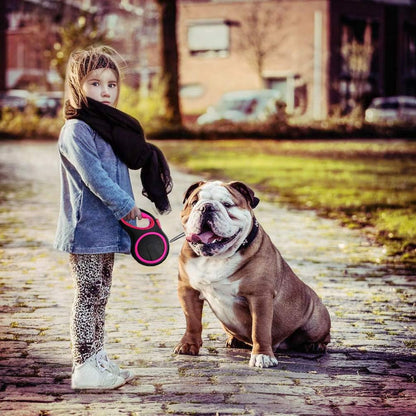 26ft Dog Leash Retractable, 8m Dog Leads Long for Medium Large Breed Pets 44-110Lbs, No Tangle Nylon Tape and 1 Button Break & Lock Heavy Duty Leash for Training Running, Pink