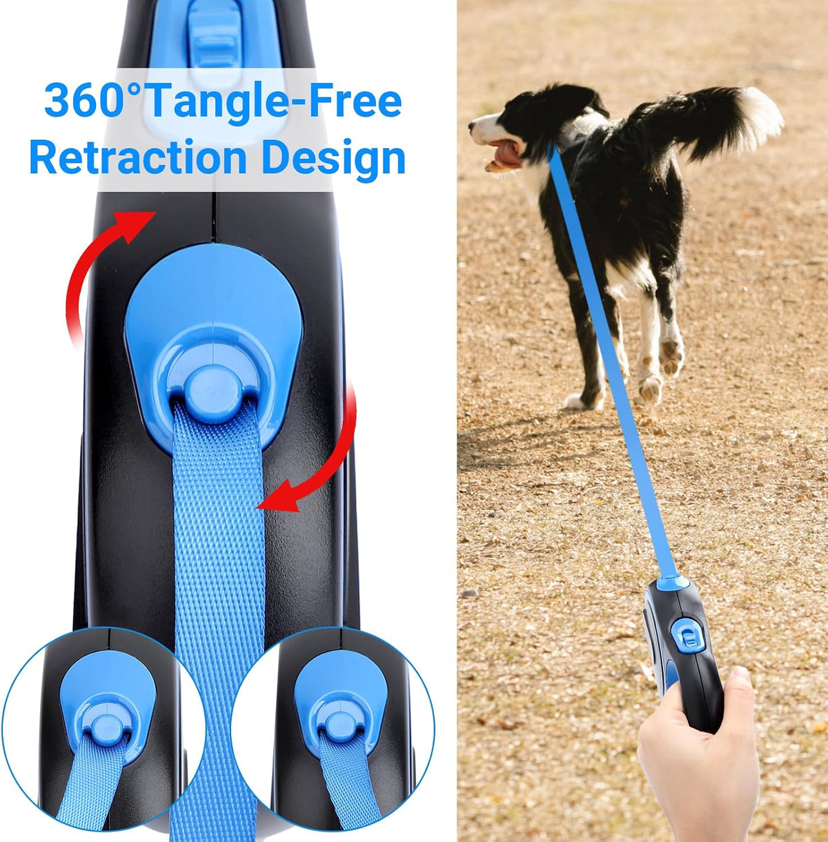 26ft Dog Leash Retractable, 8m Dog Leads Long for Medium Large Breed Pets 44-110Lbs, No Tangle Nylon Tape and 1 Button Break & Lock Heavy Duty Leash for Training Running, Pink