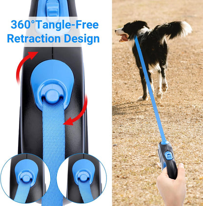 26ft Dog Leash Retractable, 8m Dog Leads Long for Medium Large Breed Pets 44-110Lbs, No Tangle Nylon Tape and 1 Button Break & Lock Heavy Duty Leash for Training Running, Pink