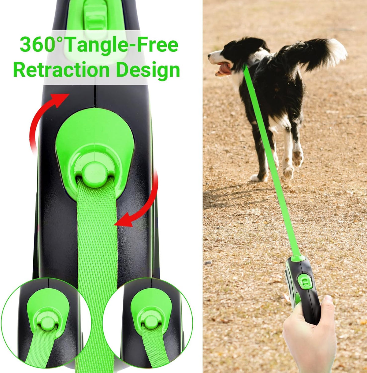 26ft Dog Leash Retractable, 8m Dog Leads Long for Medium Large Breed Pets 44-110Lbs, No Tangle Nylon Tape and 1 Button Break & Lock Heavy Duty Leash for Training Running, Pink