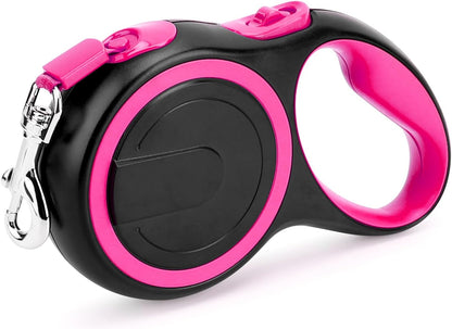 26ft Dog Leash Retractable, 8m Dog Leads Long for Medium Large Breed Pets 44-110Lbs, No Tangle Nylon Tape and 1 Button Break & Lock Heavy Duty Leash for Training Running, Pink