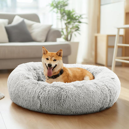 DUMOS 30.7 Inch Large Donut Dog Bed for Indoor Use, Fluffy Faux Fur Plush