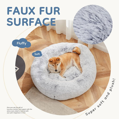 DUMOS 30.7 Inch Large Donut Dog Bed for Indoor Use, Fluffy Faux Fur Plush