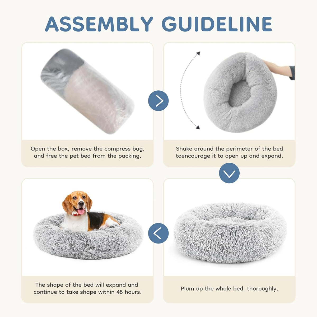 DUMOS 30.7 Inch Large Donut Dog Bed for Indoor Use, Fluffy Faux Fur Plush