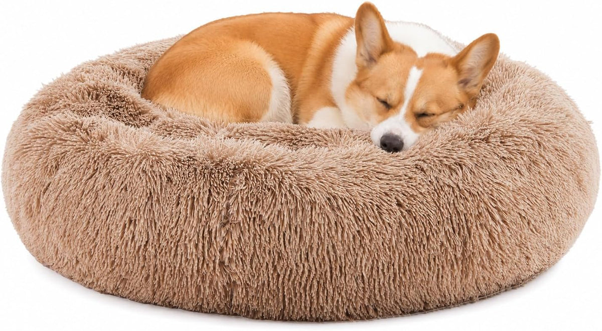 DUMOS 30.7 Inch Large Donut Dog Bed for Indoor Use, Fluffy Faux Fur Plush