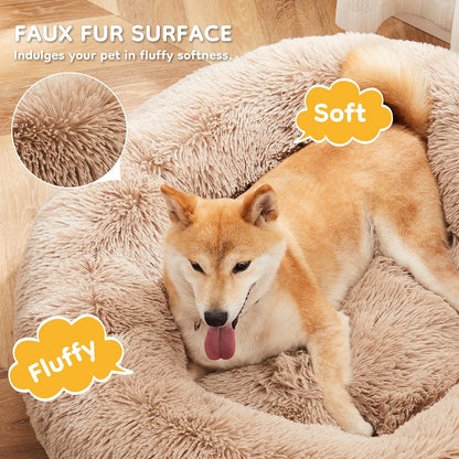 DUMOS 30.7 Inch Large Donut Dog Bed for Indoor Use, Fluffy Faux Fur Plush