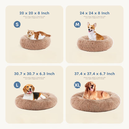 DUMOS 30.7 Inch Large Donut Dog Bed for Indoor Use, Fluffy Faux Fur Plush