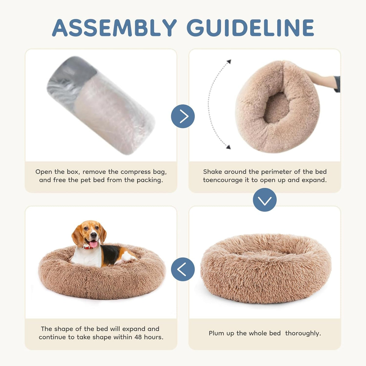 DUMOS 30.7 Inch Large Donut Dog Bed for Indoor Use, Fluffy Faux Fur Plush