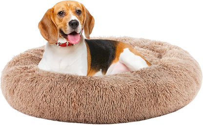 DUMOS 30.7 Inch Large Donut Dog Bed for Indoor Use, Fluffy Faux Fur Plush