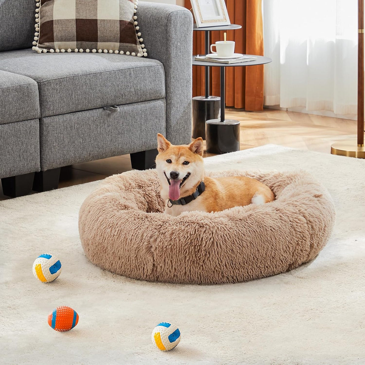 DUMOS 30.7 Inch Large Donut Dog Bed for Indoor Use, Fluffy Faux Fur Plush