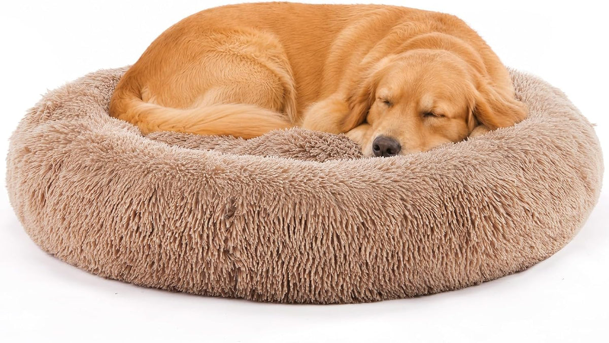 DUMOS 30.7 Inch Large Donut Dog Bed for Indoor Use, Fluffy Faux Fur Plush