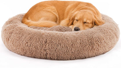 DUMOS 30.7 Inch Large Donut Dog Bed for Indoor Use, Fluffy Faux Fur Plush