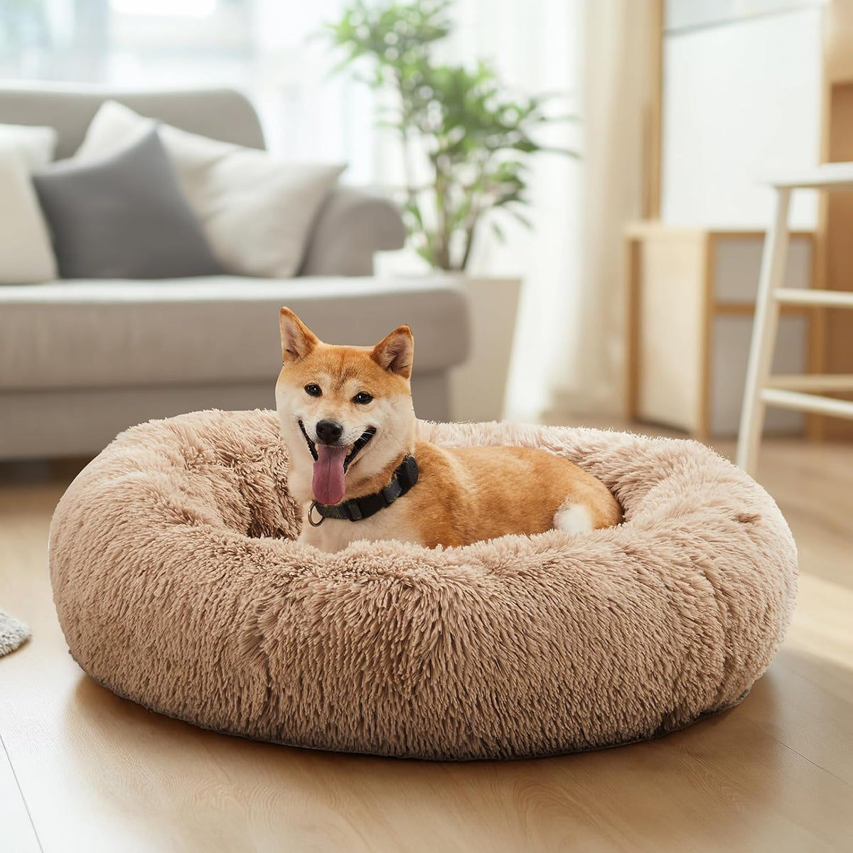 DUMOS 30.7 Inch Large Donut Dog Bed for Indoor Use, Fluffy Faux Fur Plush