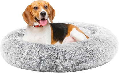 DUMOS 30.7 Inch Large Donut Dog Bed for Indoor Use, Fluffy Faux Fur Plush
