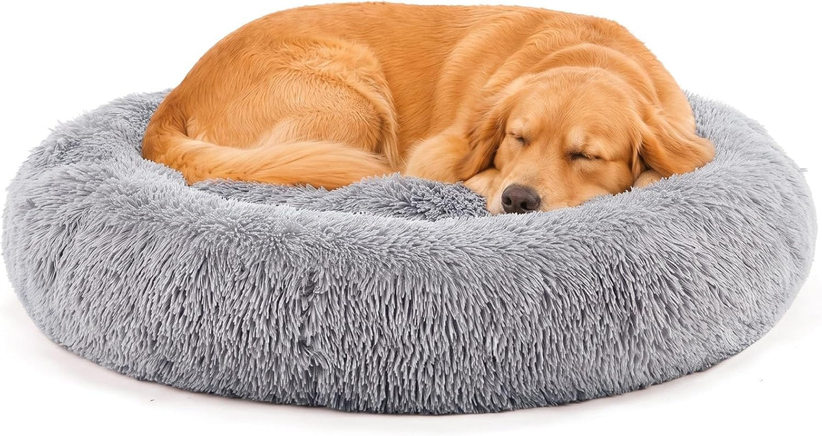 DUMOS 30.7 Inch Large Donut Dog Bed for Indoor Use, Fluffy Faux Fur Plush