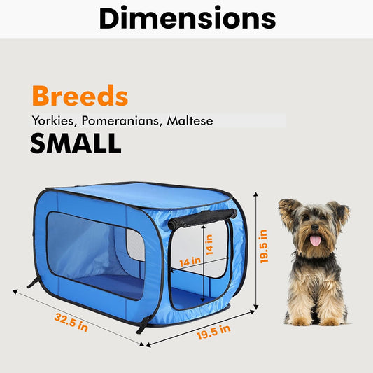 Portable Collapsible Pop Up Kennel, 32.5"L x 19.5"W x 19.5"H, Blue