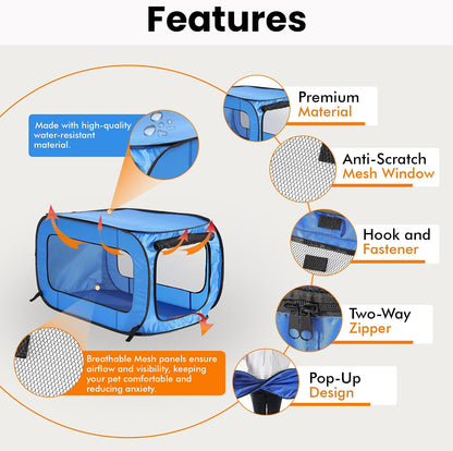 Portable Collapsible Pop Up Kennel, 32.5"L x 19.5"W x 19.5"H, Blue