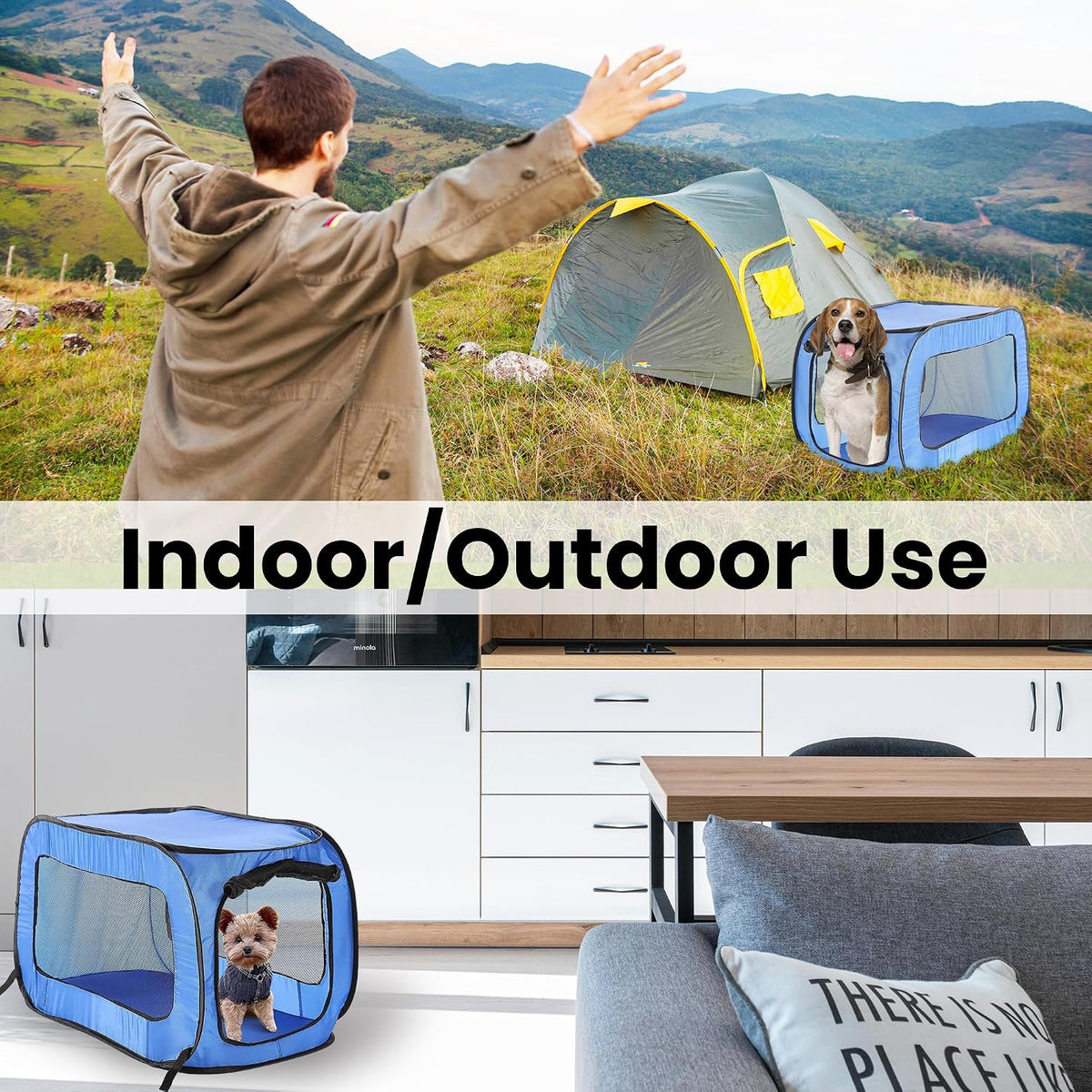 Portable Collapsible Pop Up Kennel, 32.5"L x 19.5"W x 19.5"H, Blue