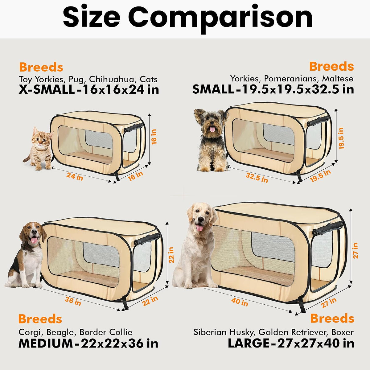Portable Collapsible Pop Up Kennel, 32.5"L x 19.5"W x 19.5"H, Blue