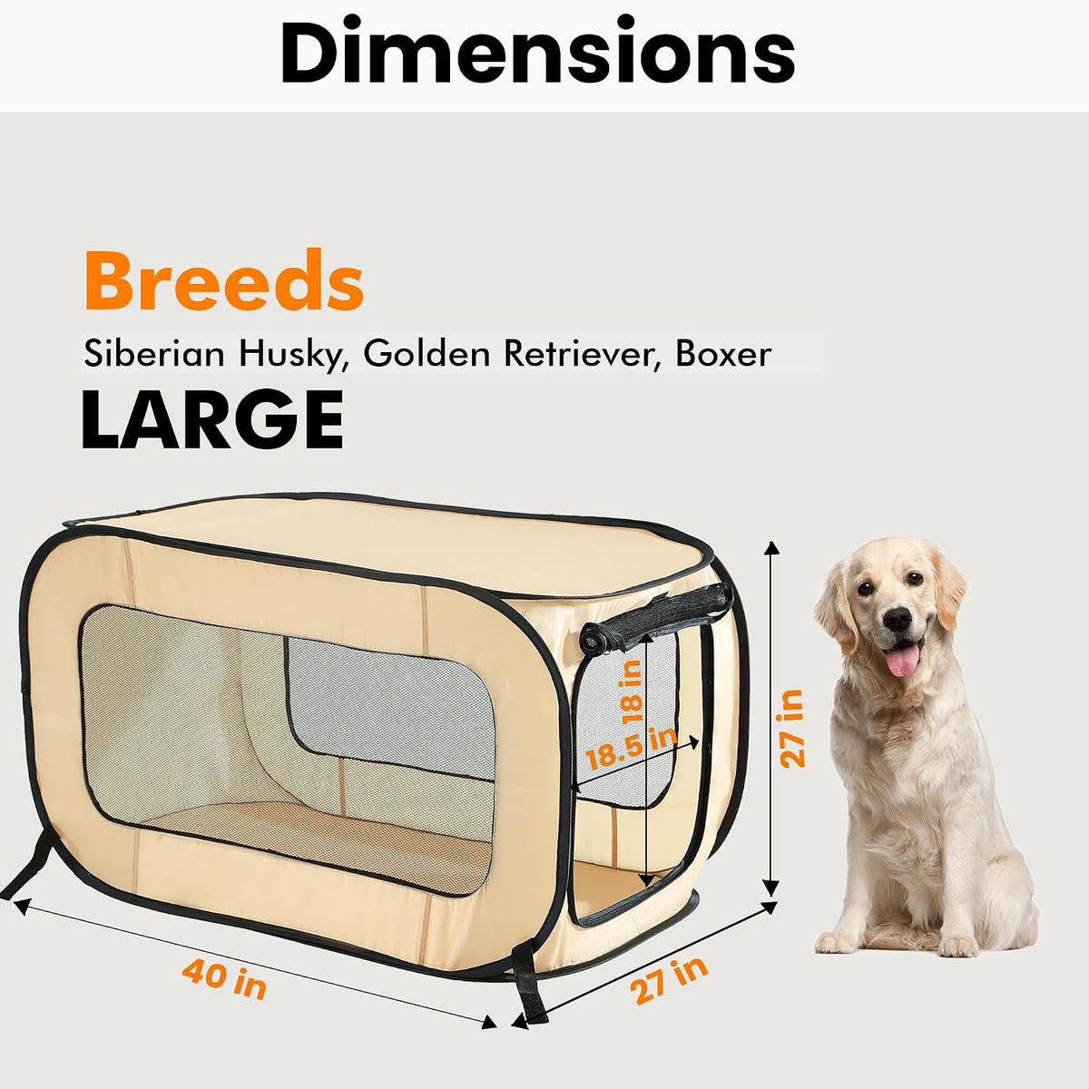 Portable Collapsible Pop Up Kennel, 32.5"L x 19.5"W x 19.5"H, Blue