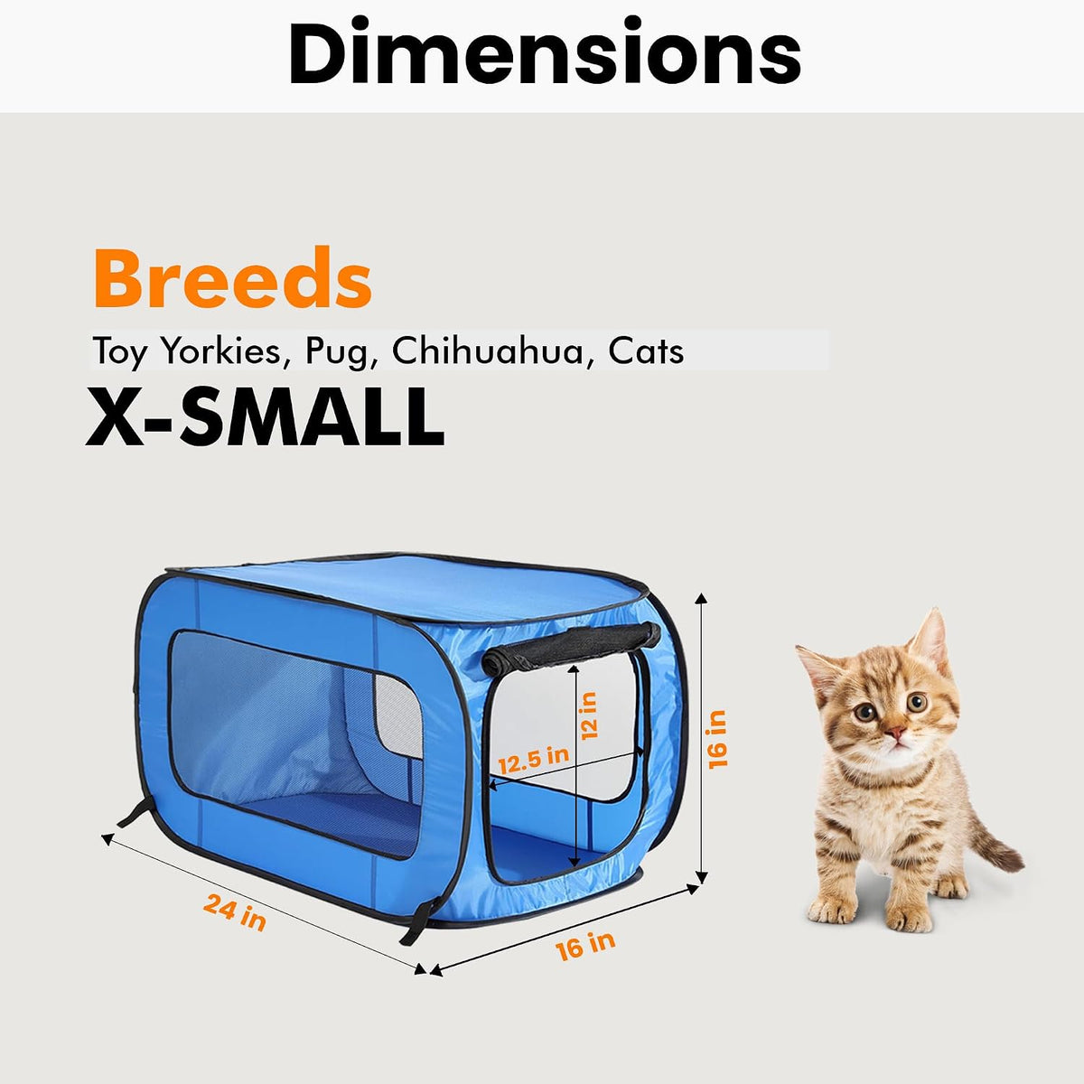 Portable Collapsible Pop Up Kennel, 32.5"L x 19.5"W x 19.5"H, Blue