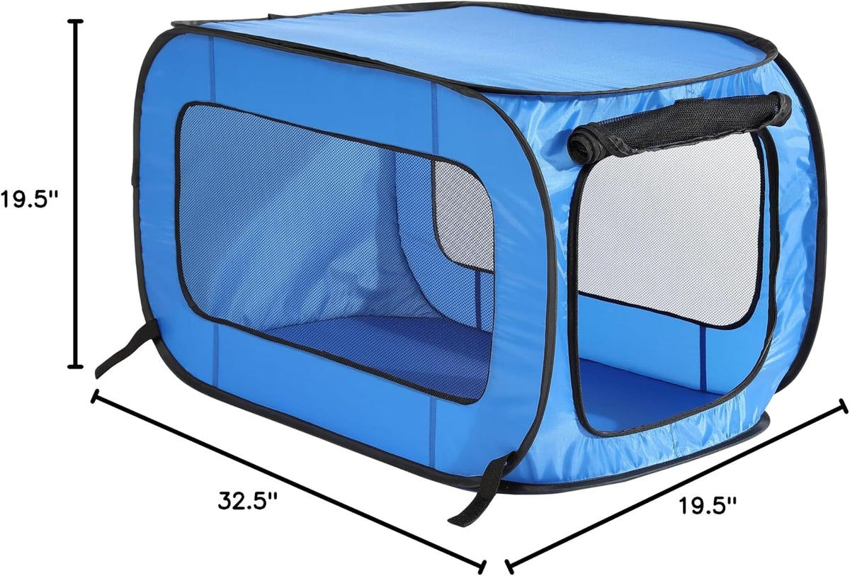 Portable Collapsible Pop Up Kennel, 32.5"L x 19.5"W x 19.5"H, Blue