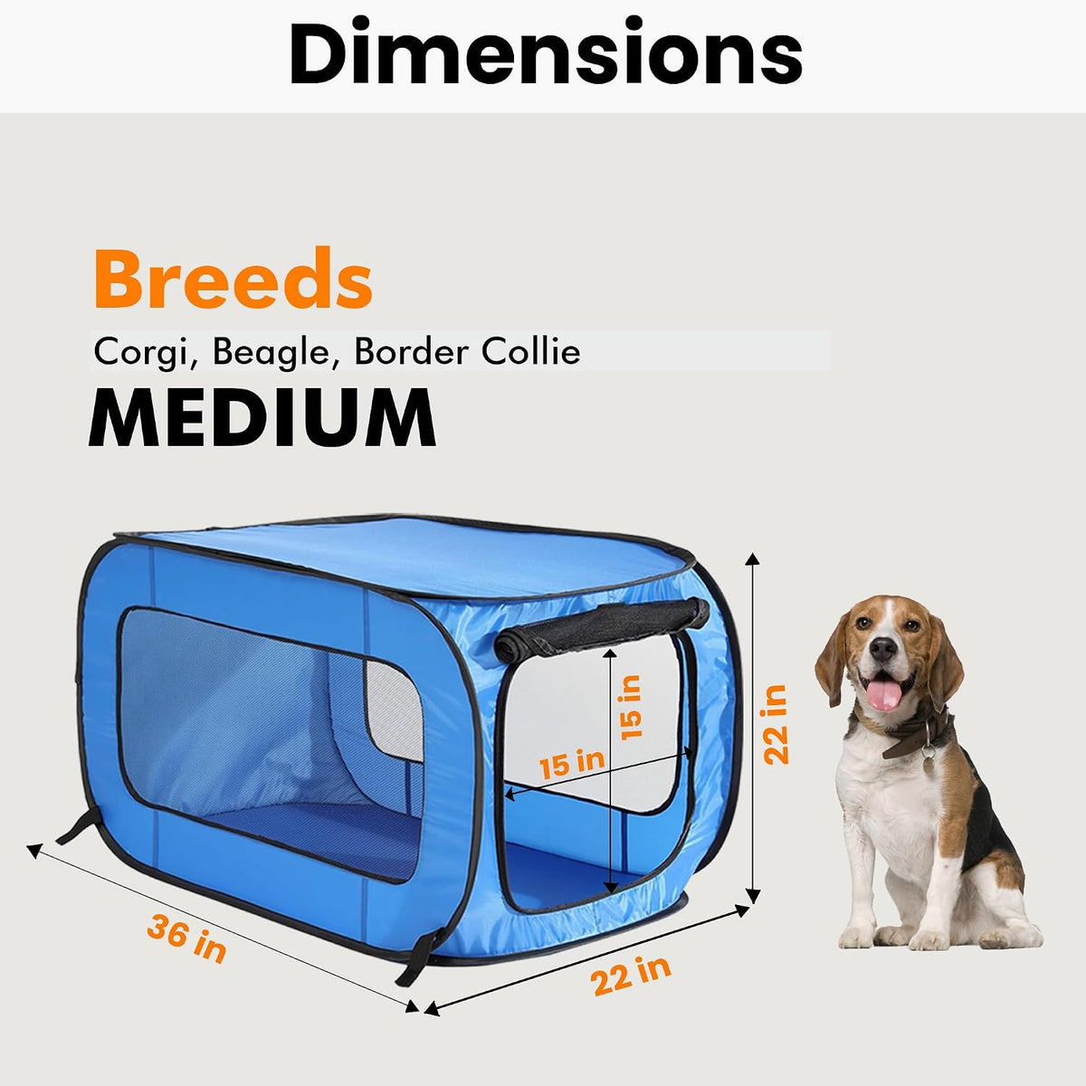 Portable Collapsible Pop Up Kennel, 32.5"L x 19.5"W x 19.5"H, Blue