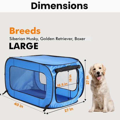 Portable Collapsible Pop Up Kennel, 32.5"L x 19.5"W x 19.5"H, Blue