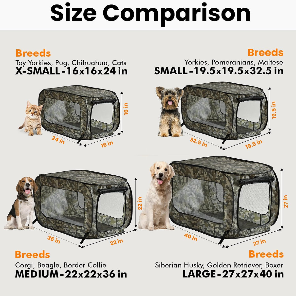 Portable Collapsible Pop Up Kennel, 32.5"L x 19.5"W x 19.5"H, Blue