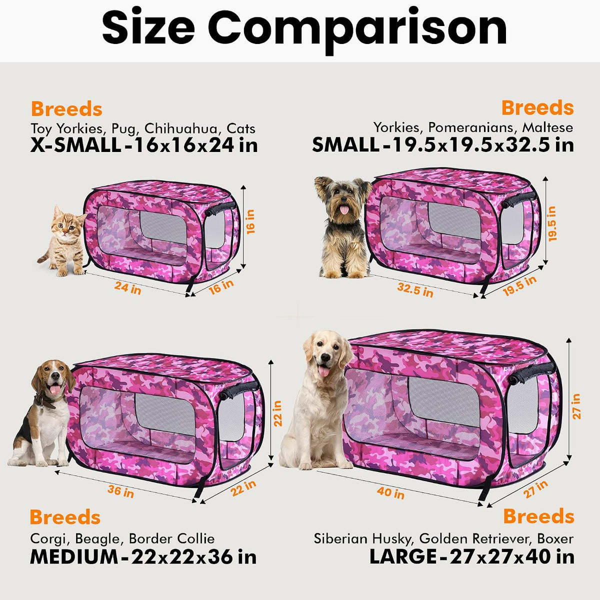 Portable Collapsible Pop Up Kennel, 32.5"L x 19.5"W x 19.5"H, Blue