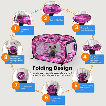 Portable Collapsible Pop Up Kennel, 32.5"L x 19.5"W x 19.5"H, Blue