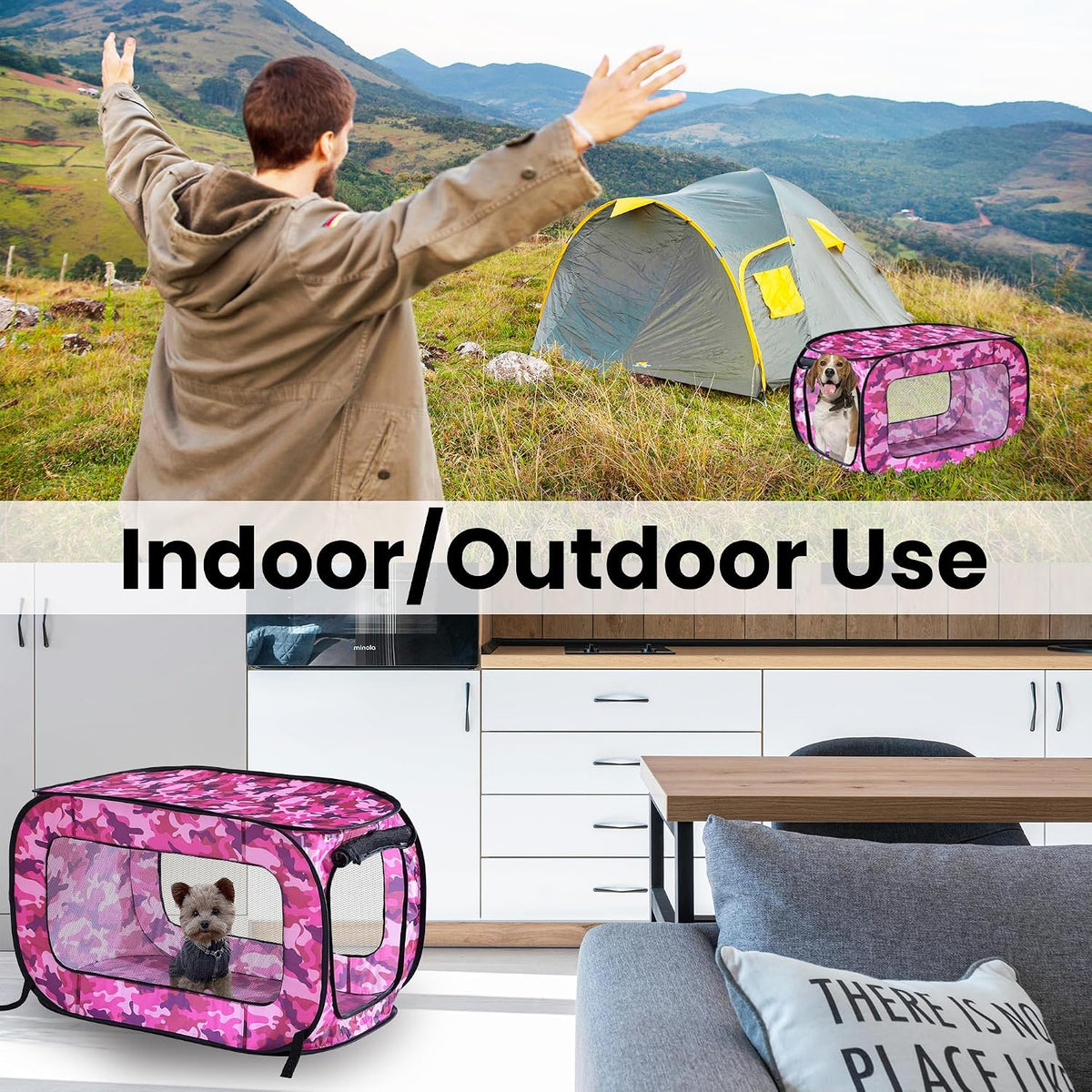 Portable Collapsible Pop Up Kennel, 32.5"L x 19.5"W x 19.5"H, Blue