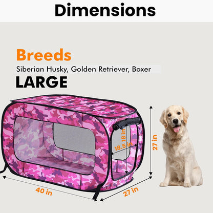 Portable Collapsible Pop Up Kennel, 32.5"L x 19.5"W x 19.5"H, Blue