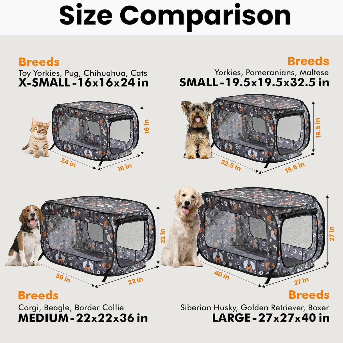 Portable Collapsible Pop Up Kennel, 32.5"L x 19.5"W x 19.5"H, Blue