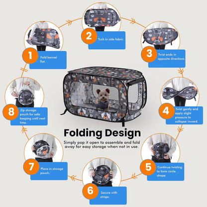 Portable Collapsible Pop Up Kennel, 32.5"L x 19.5"W x 19.5"H, Blue