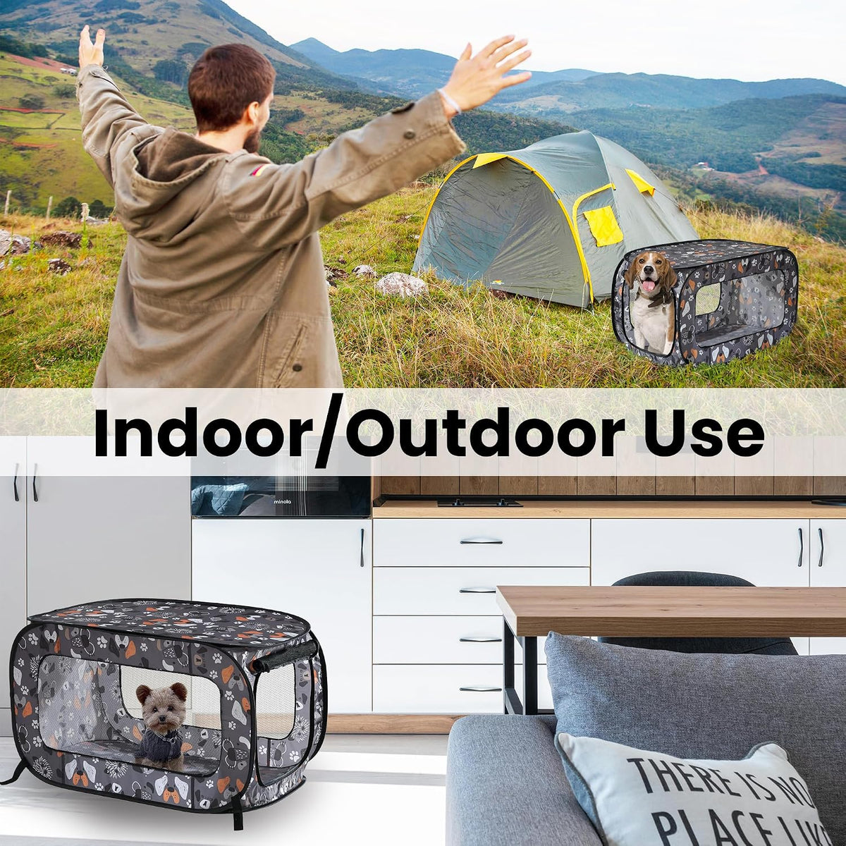 Portable Collapsible Pop Up Kennel, 32.5"L x 19.5"W x 19.5"H, Blue