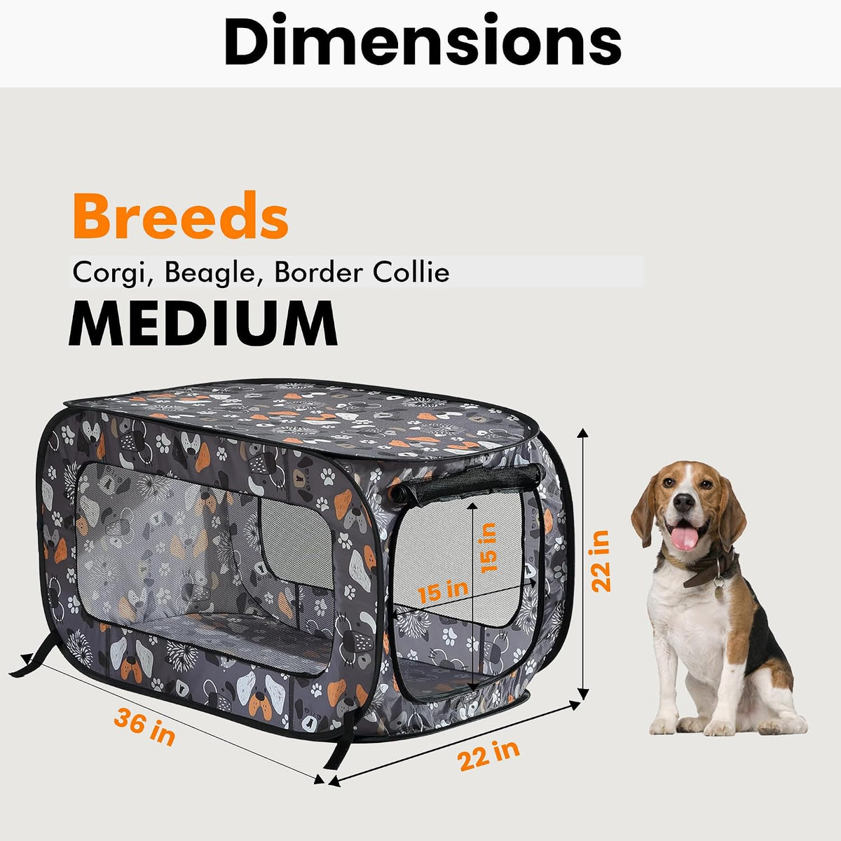 Portable Collapsible Pop Up Kennel, 32.5"L x 19.5"W x 19.5"H, Blue