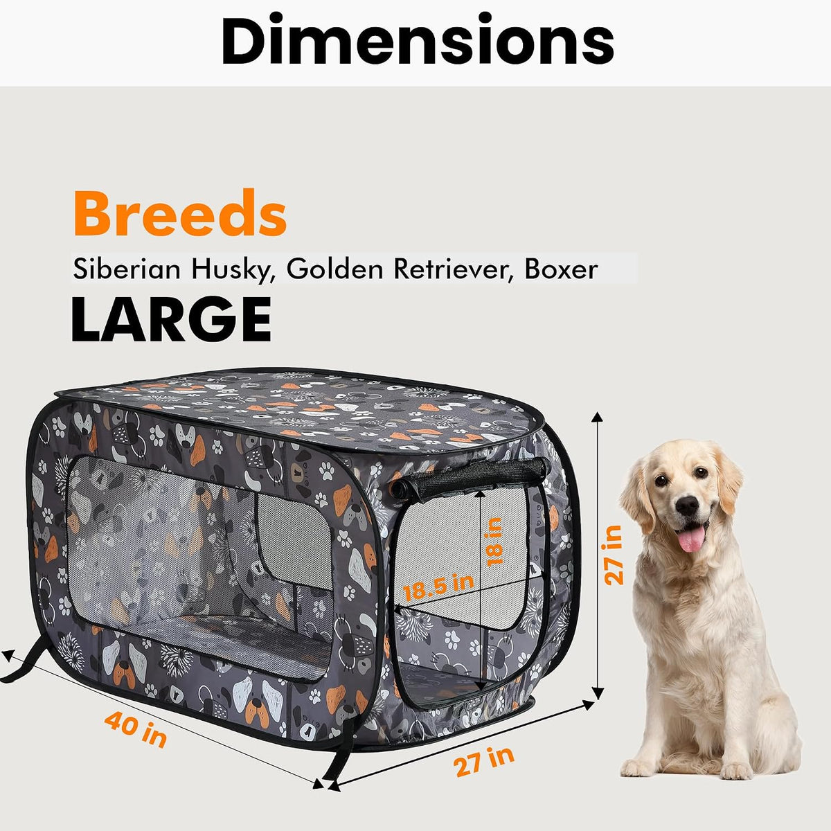 Portable Collapsible Pop Up Kennel, 32.5"L x 19.5"W x 19.5"H, Blue