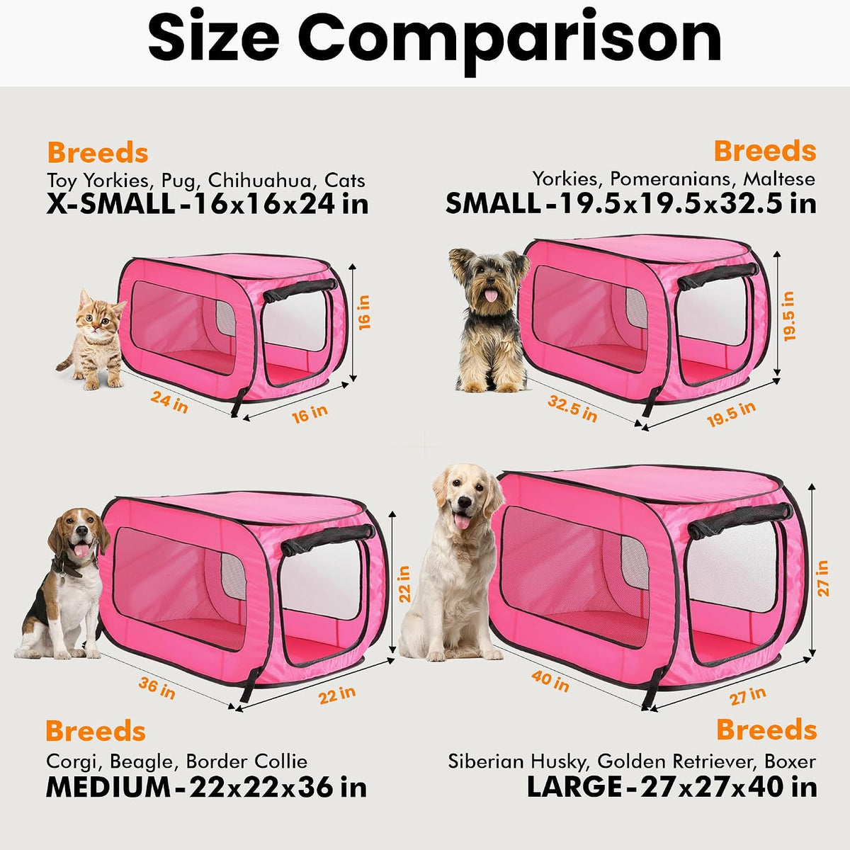 Portable Collapsible Pop Up Kennel, 32.5"L x 19.5"W x 19.5"H, Blue