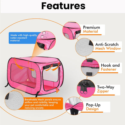 Portable Collapsible Pop Up Kennel, 32.5"L x 19.5"W x 19.5"H, Blue