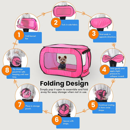 Portable Collapsible Pop Up Kennel, 32.5"L x 19.5"W x 19.5"H, Blue