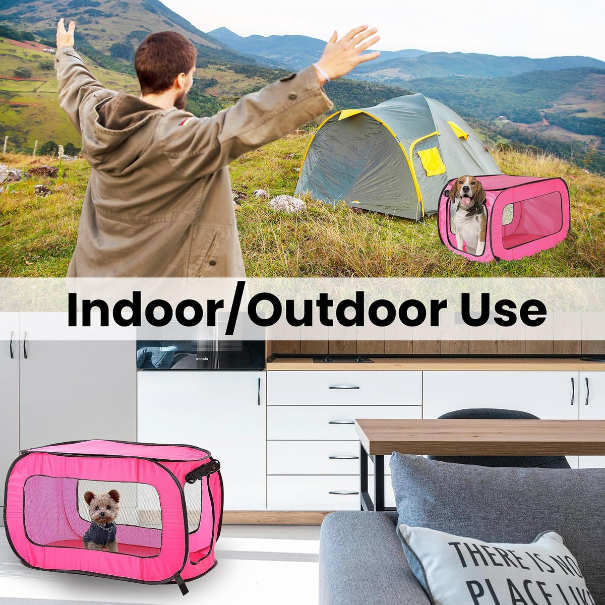 Portable Collapsible Pop Up Kennel, 32.5"L x 19.5"W x 19.5"H, Blue